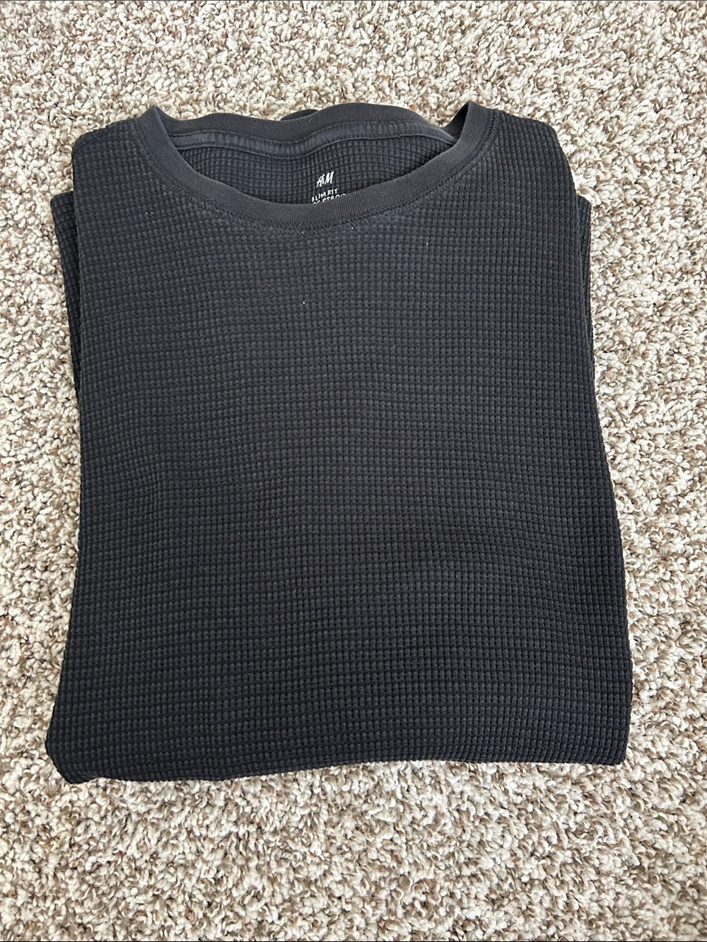 H&M Men's Black Waffle Knit Crewneck Sweater